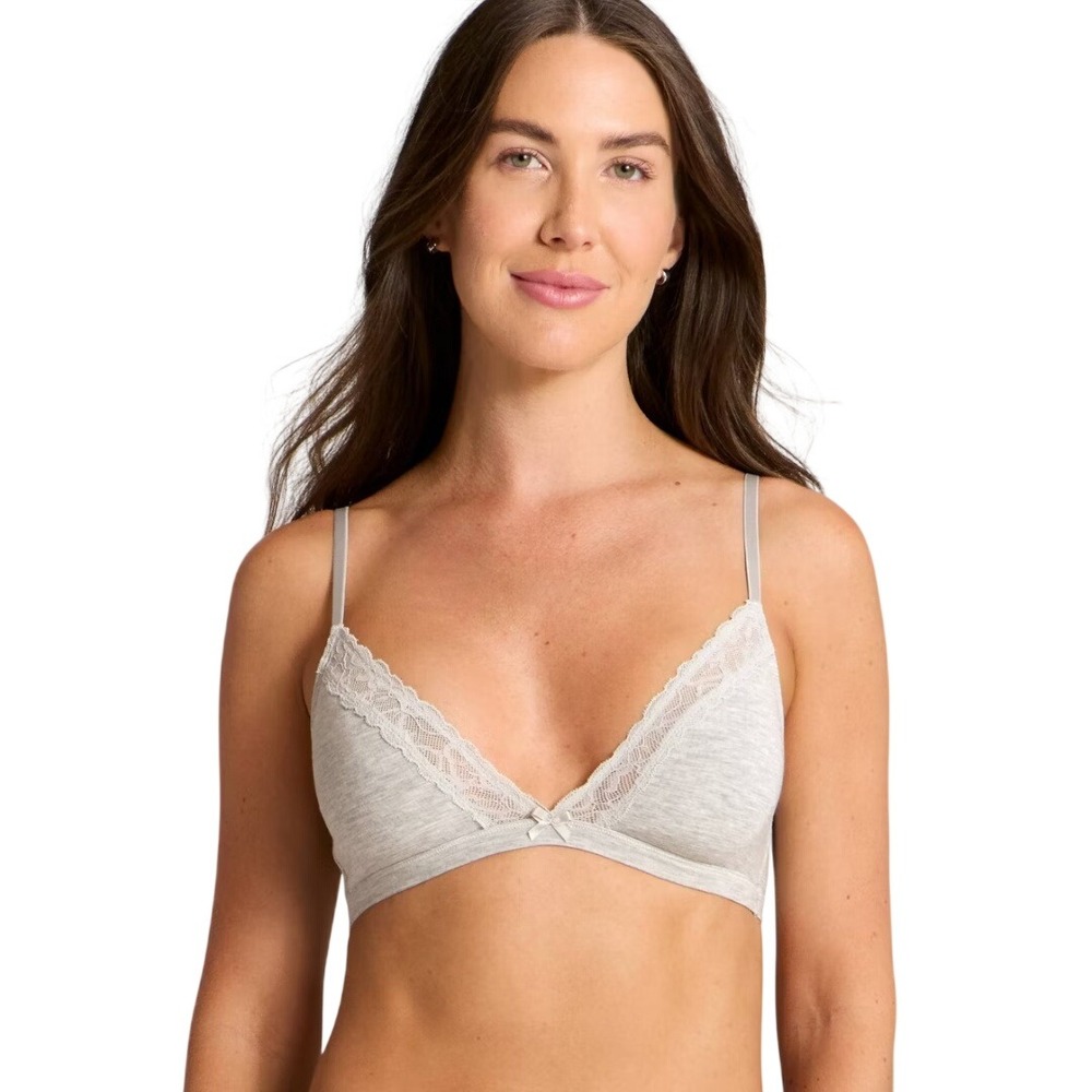 Auden Women's Heather Gray Lace Trim Unlined Triangle Bralette Bra Size‎ S